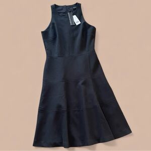 Banana Republic Black Fit & Flare Midi Dress Sz 4 Racer Keyhole Back Sleeveless
